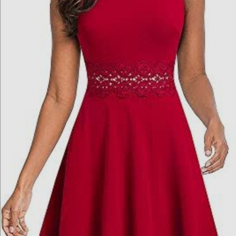 Chic Scarlet Lace Midi Dress